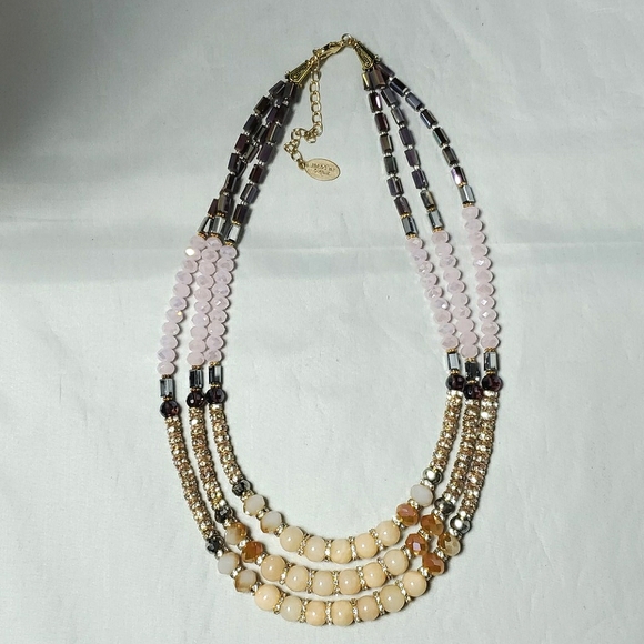Ali khan 3 strand mauve ,peach, crystal beaded necklace with gift box - Picture 5 of 5